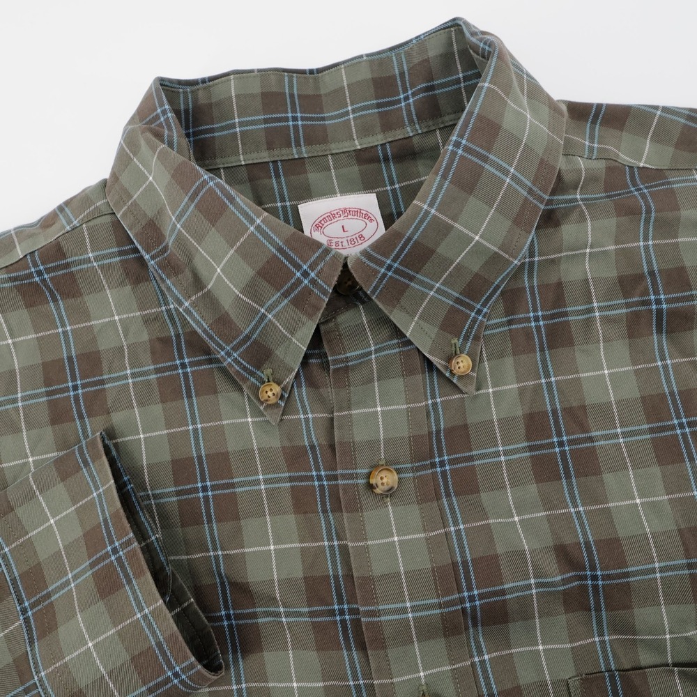 Brooks Brothers Traditional Fit Plaid Button Down Green Long Sleeve Mens L